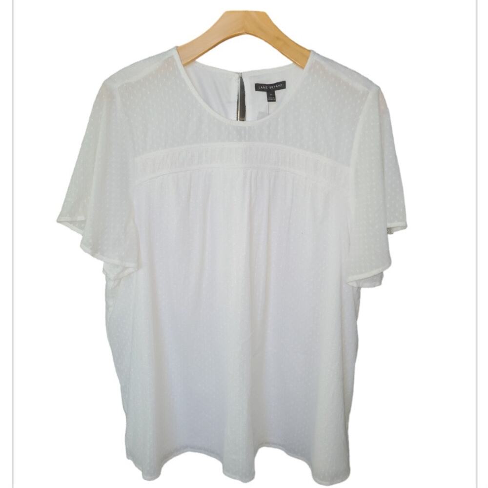 NWOT Lane Bryant White Swiss Dot Flutter Sleeve Cotton Top Size 22 Feminine